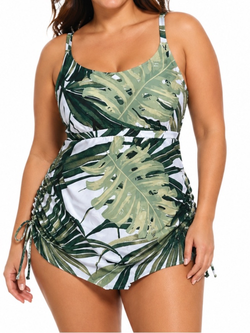Cacique Tropical Ruched One Piece Swimsuit Swim Dress Resort Beach Modest Sz 16